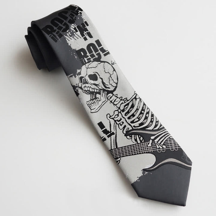 Cravatta da uomo con teschio grigio scuro stile rock punk