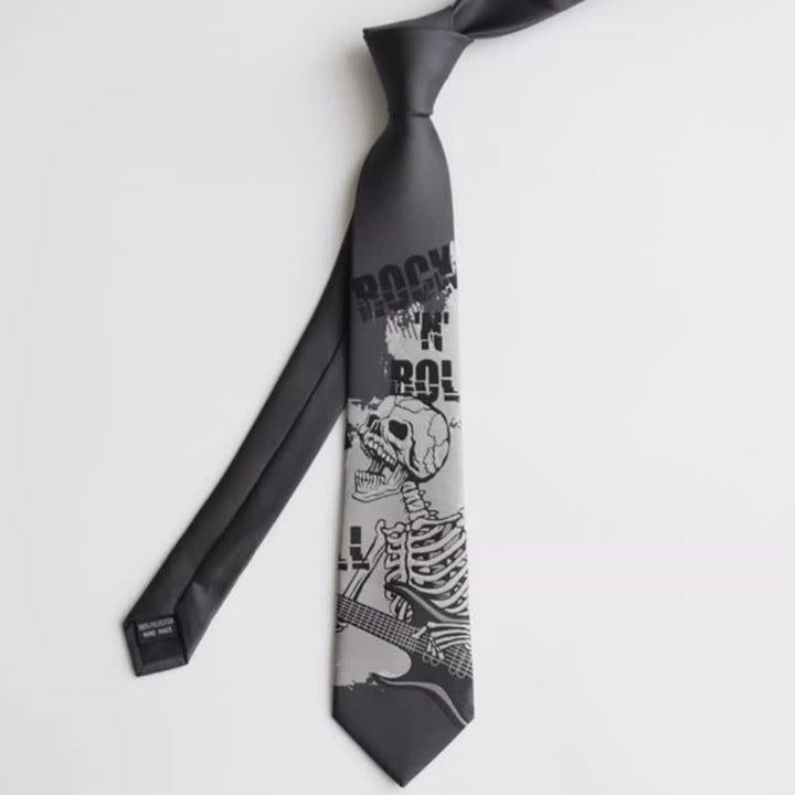 Cravatta da uomo con teschio grigio scuro stile rock punk