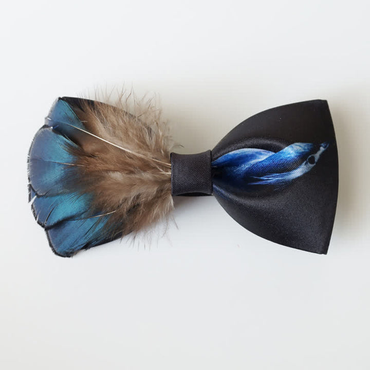 Papillon con piume di uccello blu navy e nero