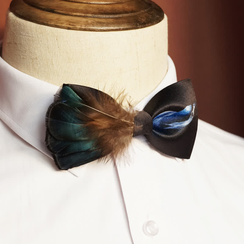 Papillon con piume di uccello blu navy e nero - Blu marino e nero - image 0