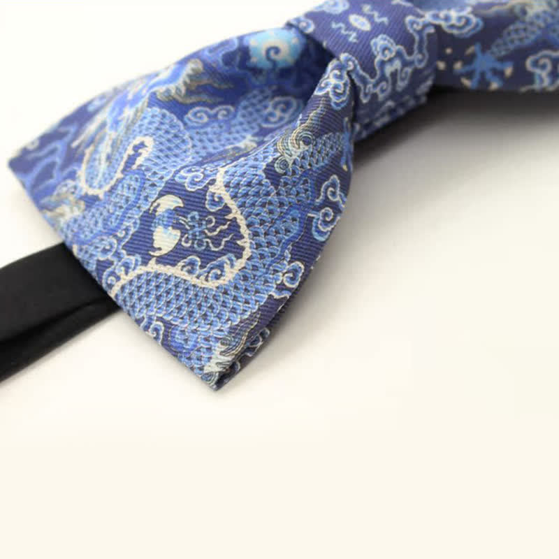 Papillon in cotone con motivo totem drago blu da uomo