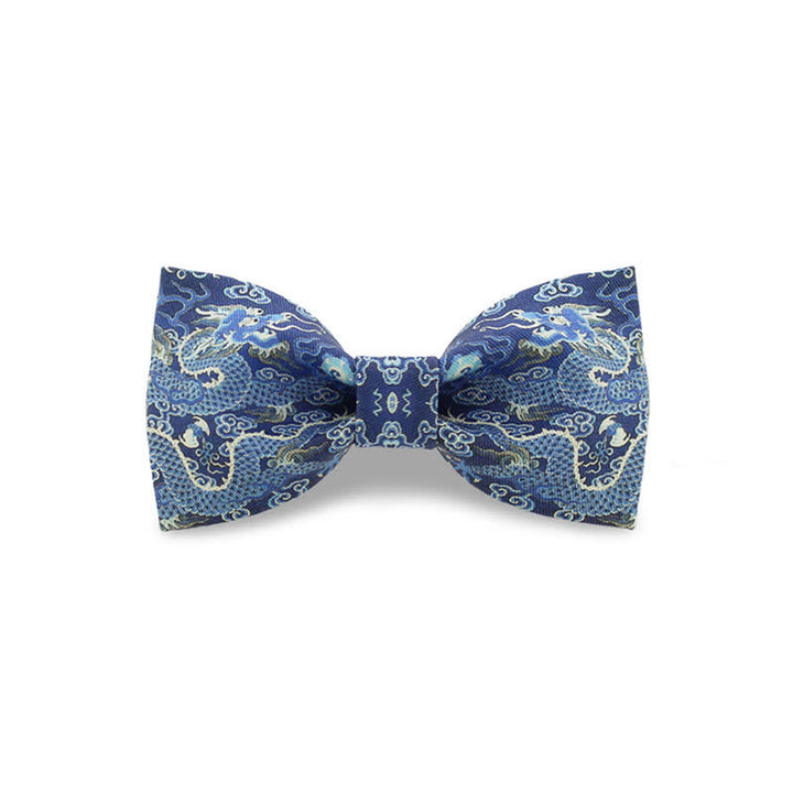 Papillon in cotone con motivo totem drago blu da uomo
