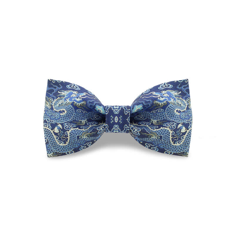 Papillon in cotone con motivo totem drago blu da uomo - Blu - image 0