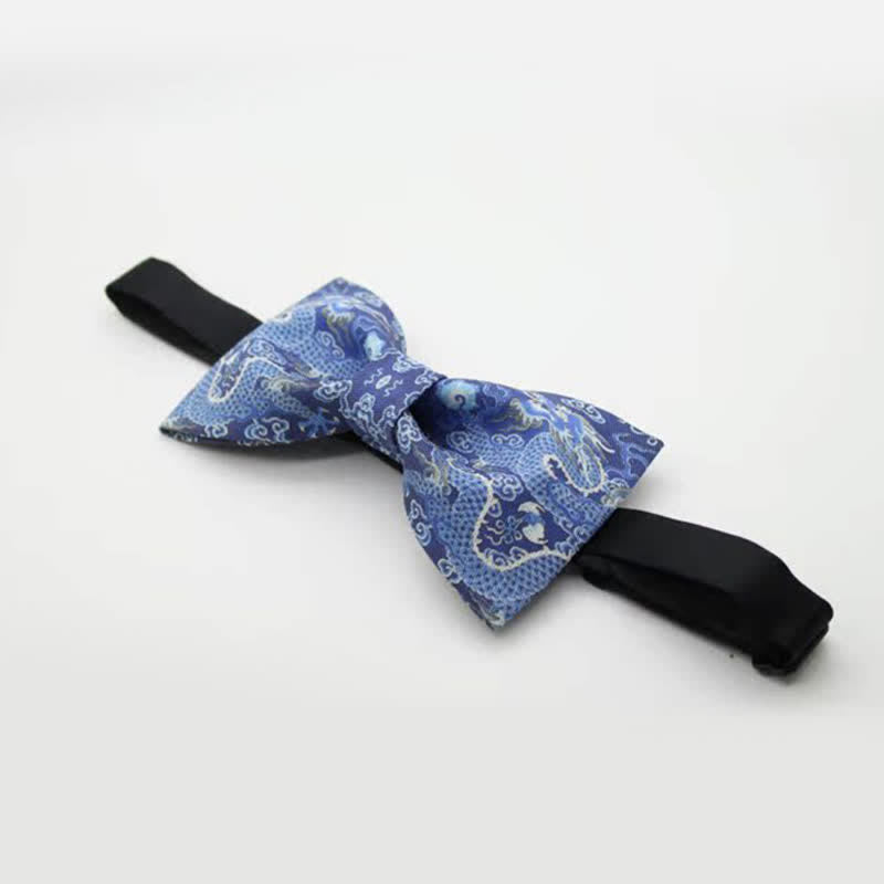 Papillon in cotone con motivo totem drago blu da uomo
