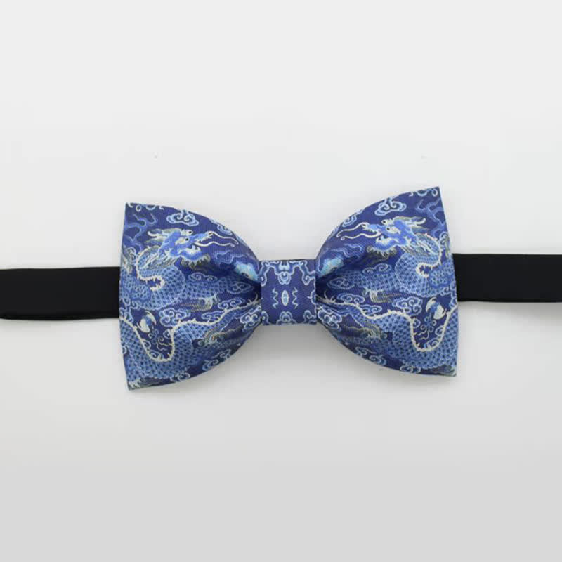 Papillon in cotone con motivo totem drago blu da uomo