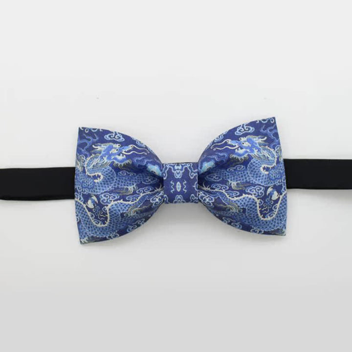 Papillon in cotone con motivo totem drago blu da uomo