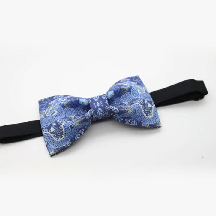 Papillon in cotone con motivo totem drago blu da uomo