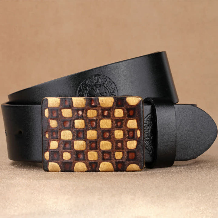 Cintura in pelle da uomo in stile geometrico a scacchi