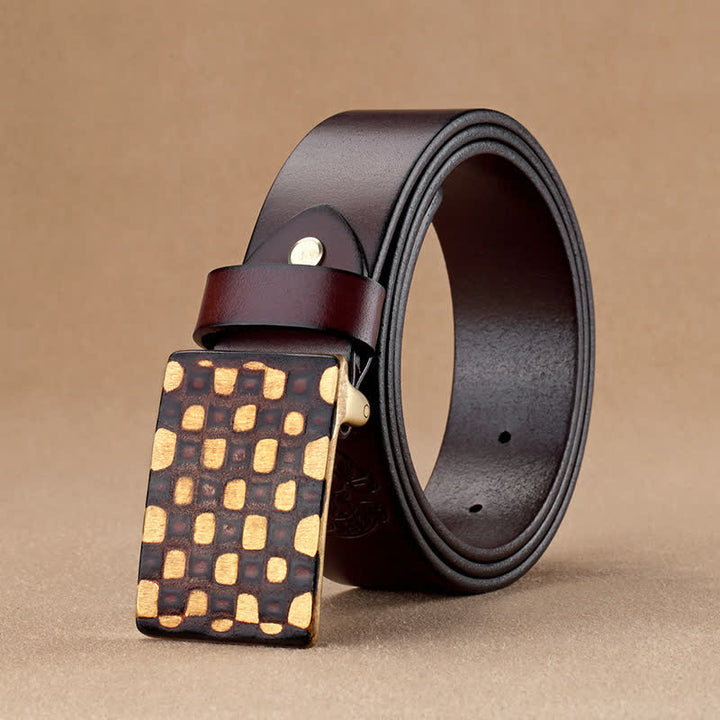 Cintura in pelle da uomo in stile geometrico a scacchi