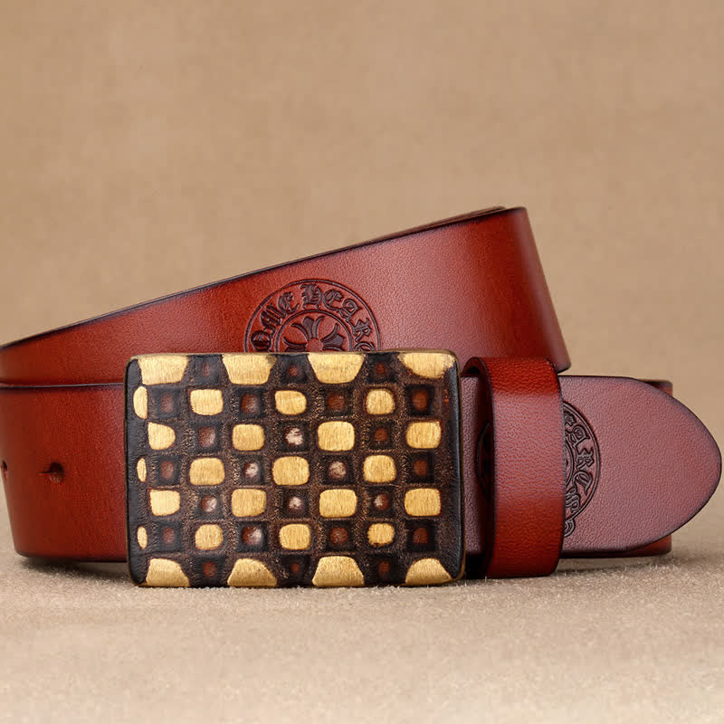 Cintura in pelle da uomo in stile geometrico a scacchi