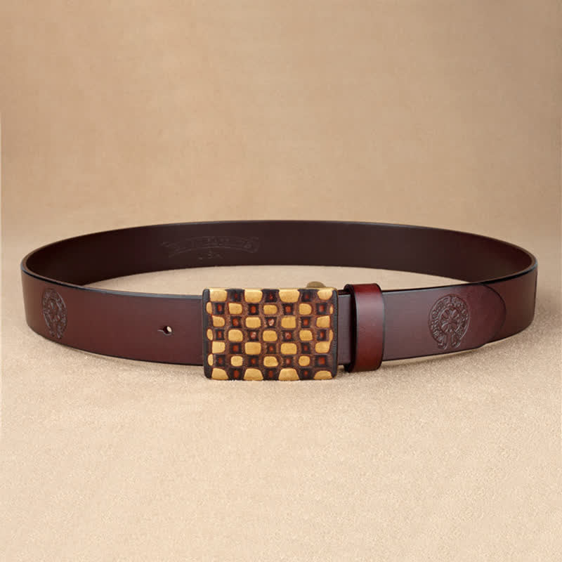 Cintura in pelle da uomo in stile geometrico a scacchi