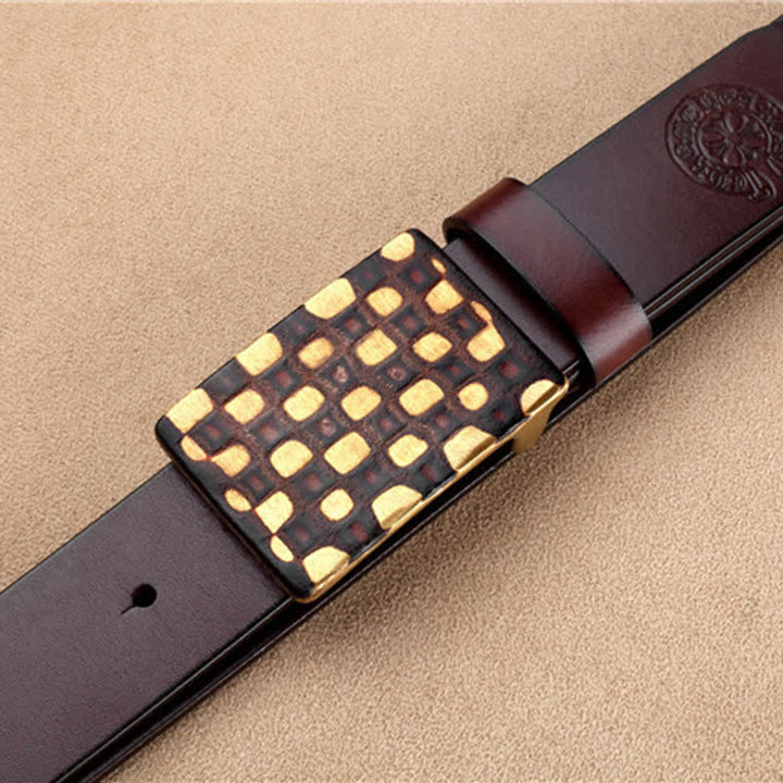 Cintura in pelle da uomo in stile geometrico a scacchi