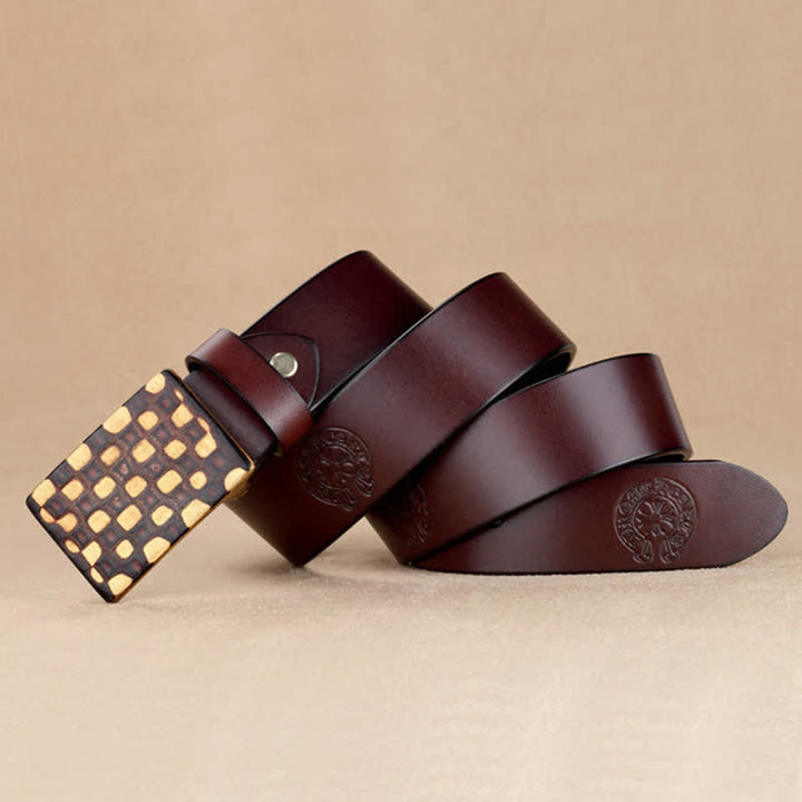 Cintura in pelle da uomo in stile geometrico a scacchi