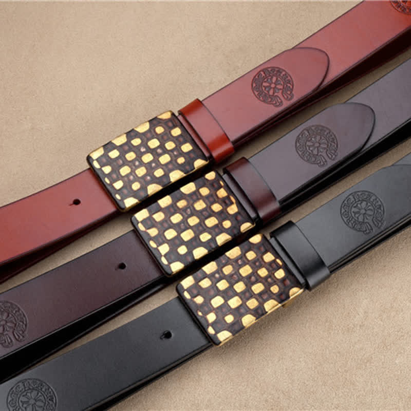 Cintura in pelle da uomo in stile geometrico a scacchi