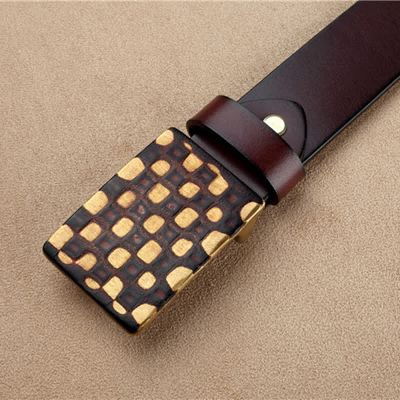 Cintura in pelle da uomo in stile geometrico a scacchi