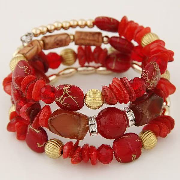 Bracciale vintage bohémien multistrato con perline di turchese, agata e cristallo. - Rosso - image 11