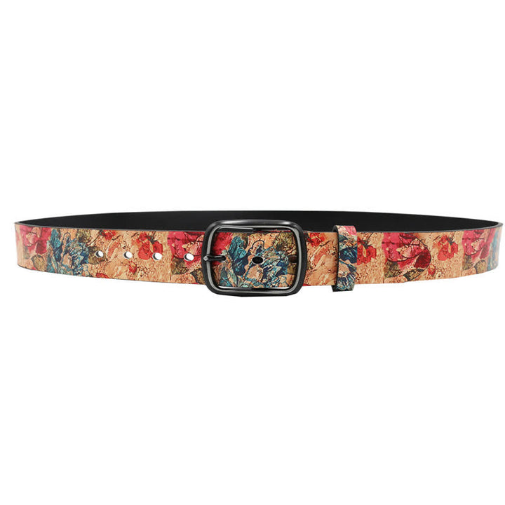 Cintura in pelle stampata botanica corallo e rosa rossa