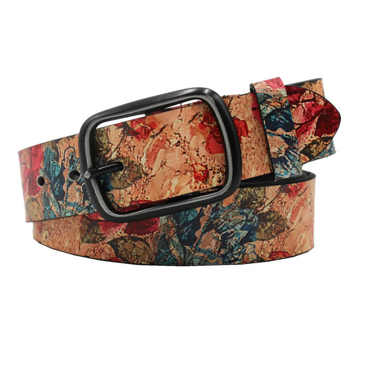 Cintura in pelle stampata botanica corallo e rosa rossa