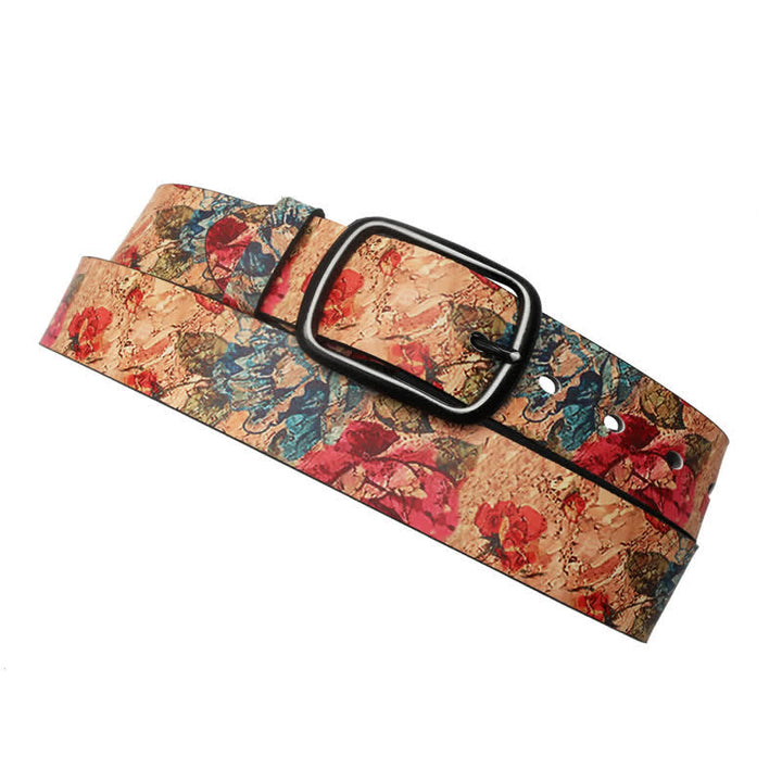 Cintura in pelle stampata botanica corallo e rosa rossa