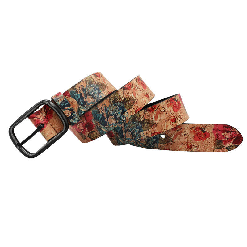 Cintura in pelle stampata botanica corallo e rosa rossa