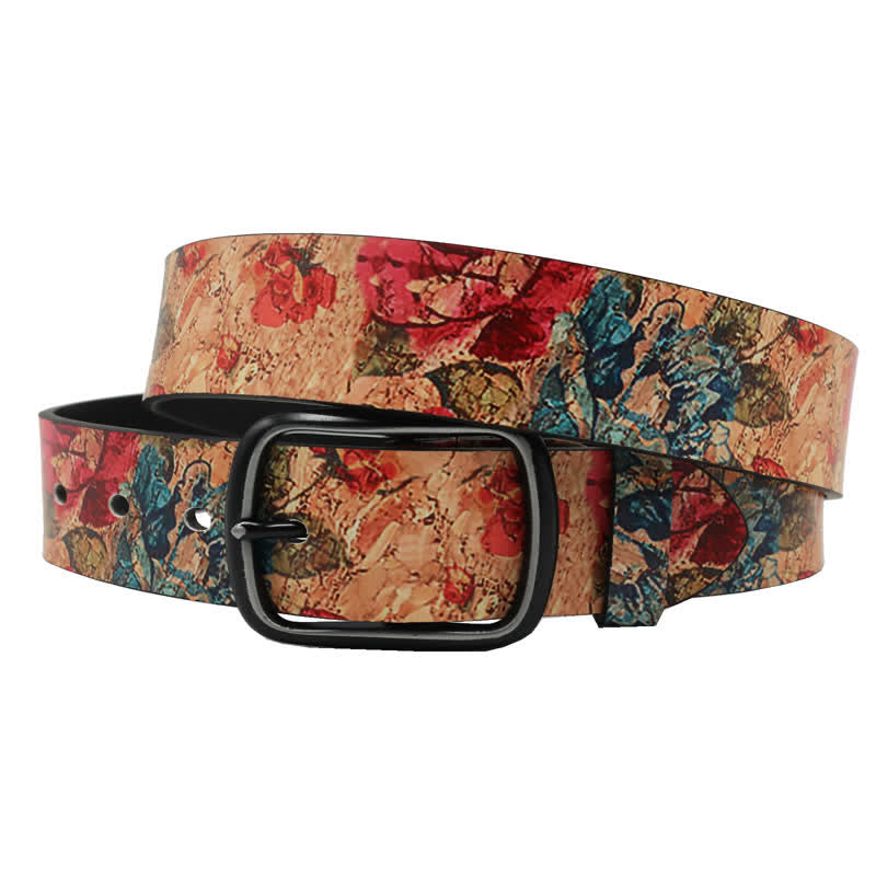 Cintura in pelle stampata botanica corallo e rosa rossa