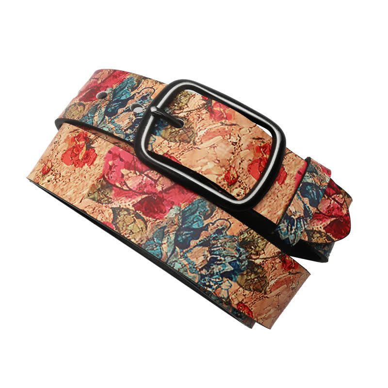 Cintura in pelle stampata botanica corallo e rosa rossa