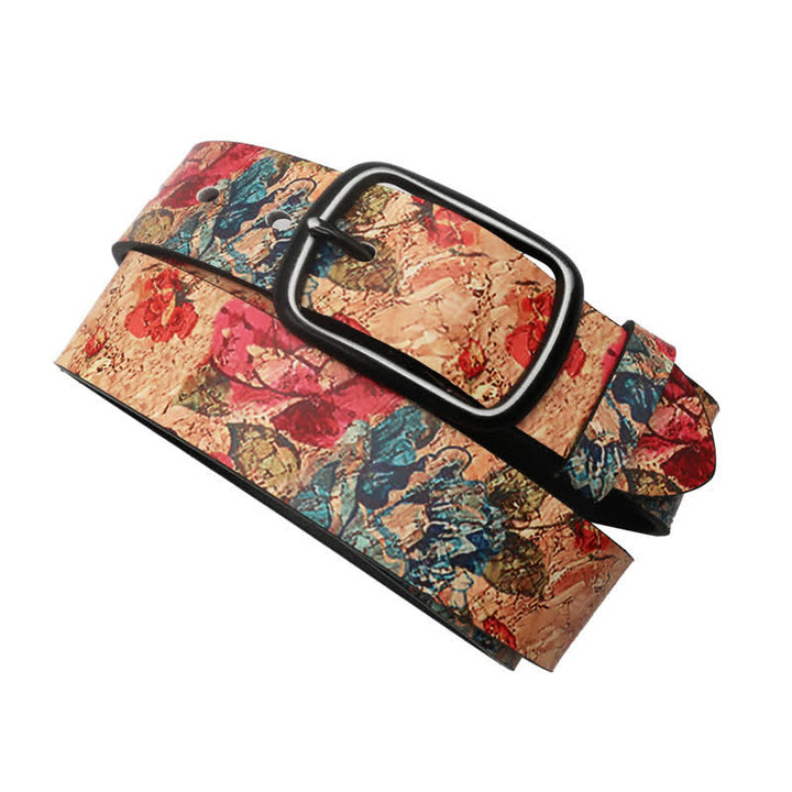 Cintura in pelle stampata botanica corallo e rosa rossa