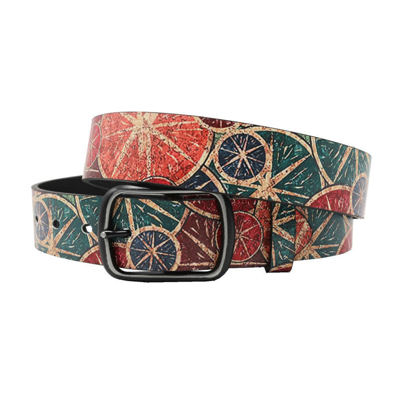 Cintura in pelle stampata con limone verde e arancione retrò - image 1