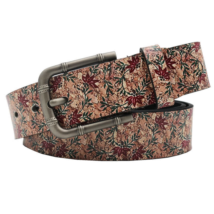 Cintura in pelle stampata con aceri rossi decorati - Marrone-sabbioso - 44 - image 0