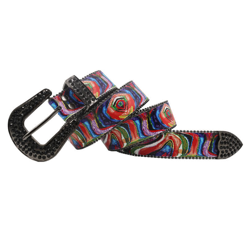 Cintura in pelle con fibbia in strass stampati arcobaleno graffiti - image 1