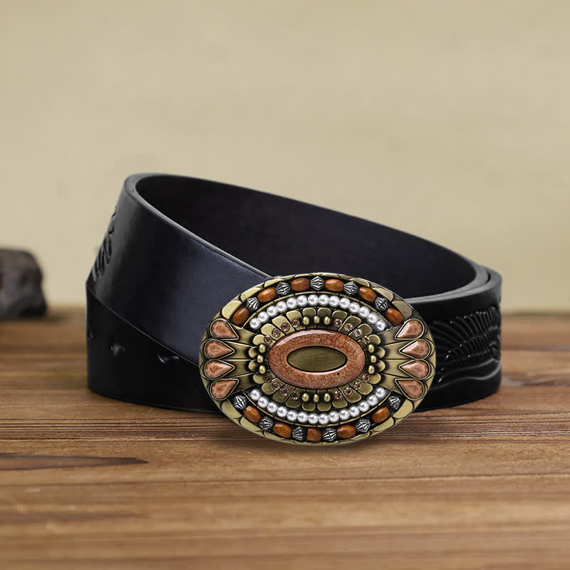 Cintura in pelle con fibbia in perline di legno indiano fai da te da uomo