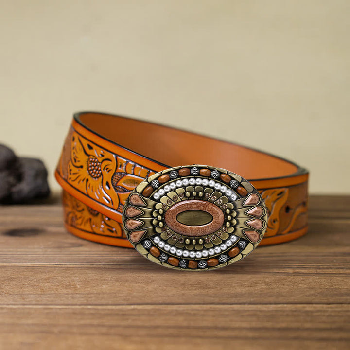 Cintura in pelle con fibbia in perline di legno indiano fai da te da uomo - Girare - Cintura intagliata arancione (40) - image 18