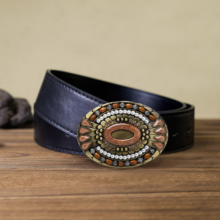 Cintura in pelle con fibbia in perline di legno indiano fai da te da uomo