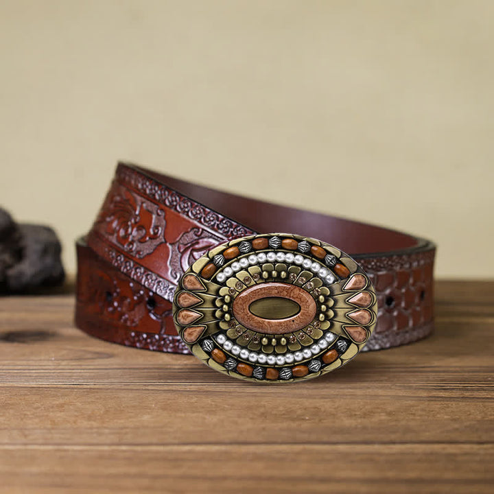 Cintura in pelle con fibbia in perline di legno indiano fai da te da uomo - Girare - Cintura marrone intagliata (40) - image 16