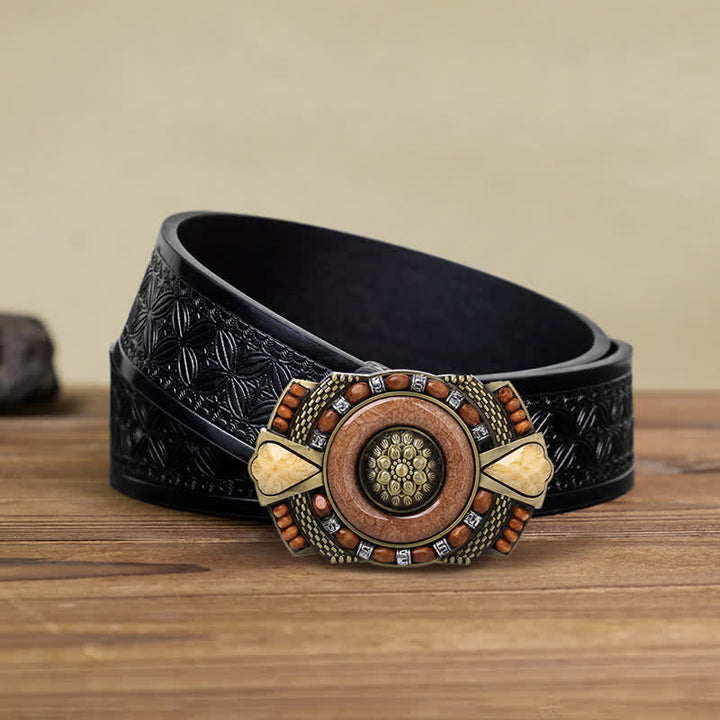 Cintura in pelle con fibbia in perline di legno indiano fai da te da uomo