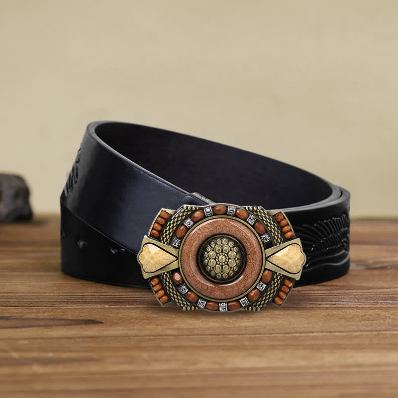 Cintura in pelle con fibbia in perline di legno indiano fai da te da uomo