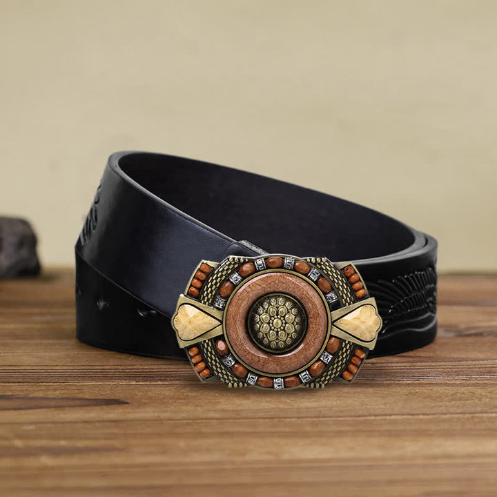 Cintura in pelle con fibbia in perline di legno indiano fai da te da uomo