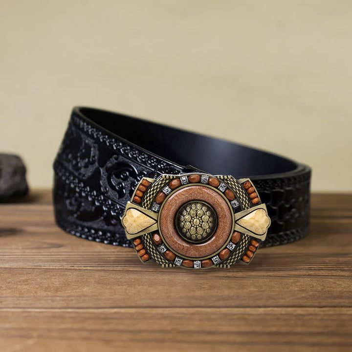 Cintura in pelle con fibbia in perline di legno indiano fai da te da uomo