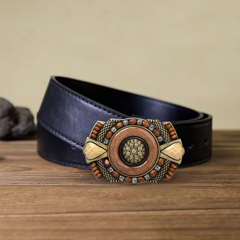 Cintura in pelle con fibbia in perline di legno indiano fai da te da uomo