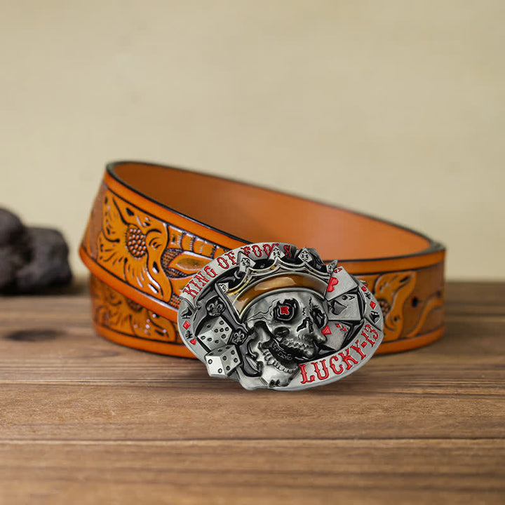 Cintura in pelle con fibbia Lucky 13 "King Of Fools" fai da te da uomo