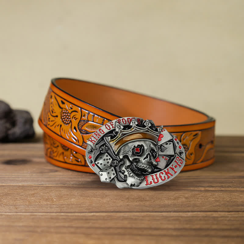 Cintura in pelle con fibbia Lucky 13 "King Of Fools" fai da te da uomo - Re degli sciocchi - Cintura intagliata arancione (40) - image 10