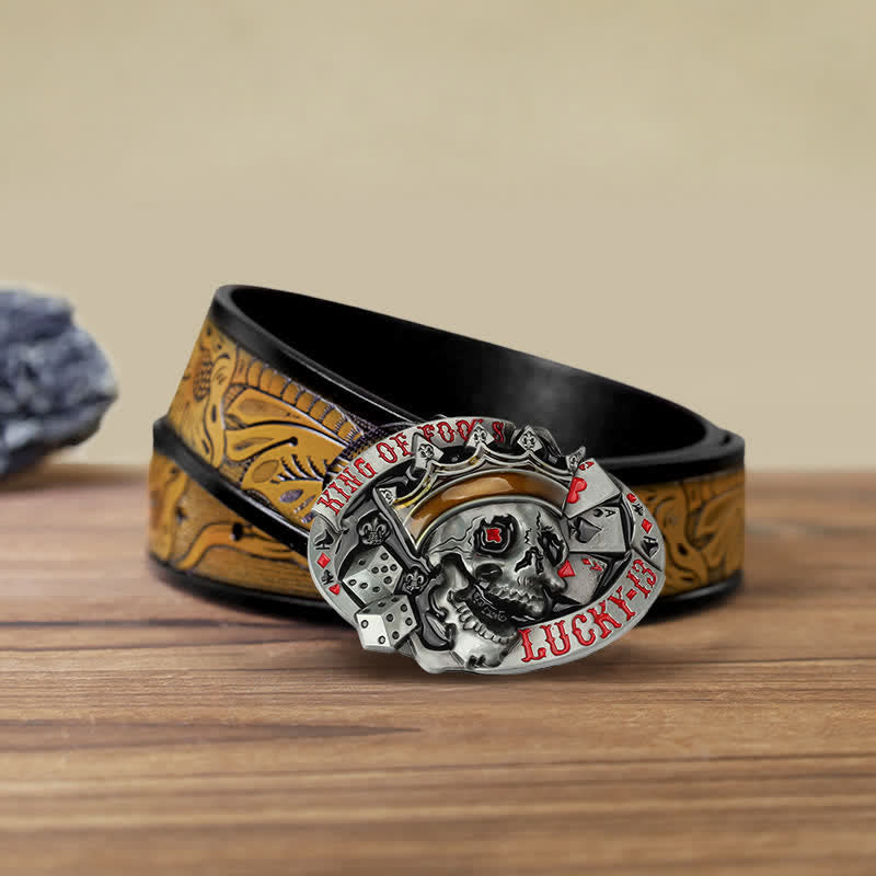 Cintura in pelle con fibbia Lucky 13 "King Of Fools" fai da te da uomo