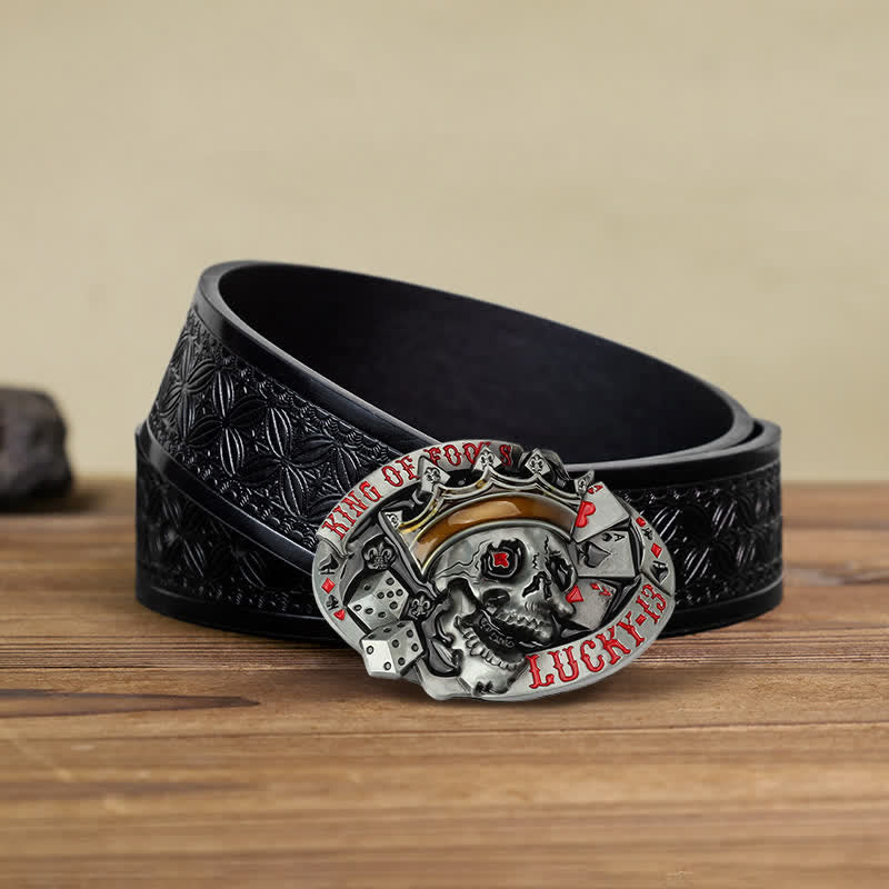 Cintura in pelle con fibbia Lucky 13 "King Of Fools" fai da te da uomo