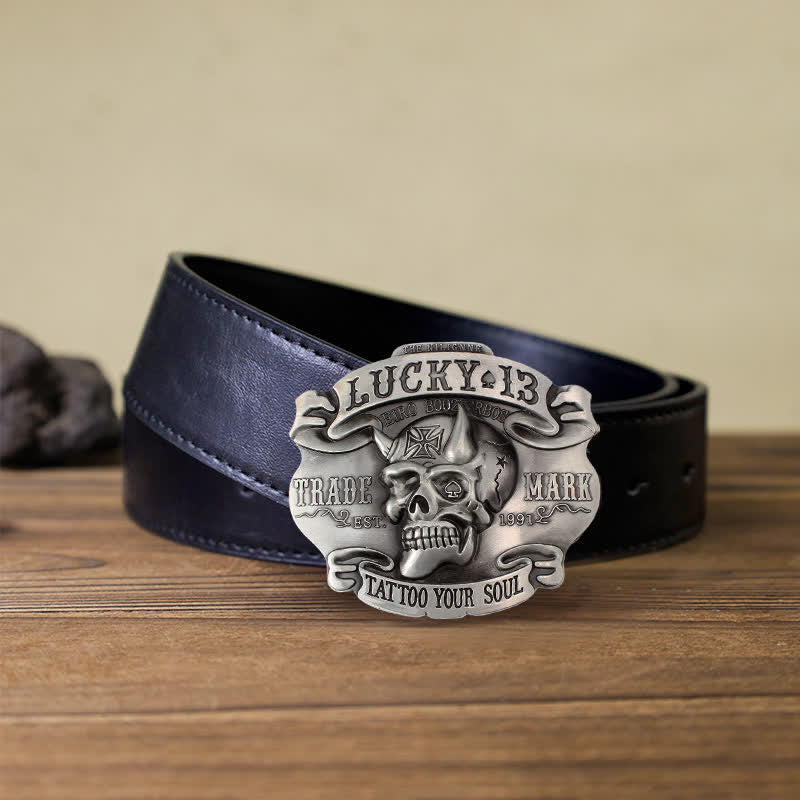 Cintura in pelle con fibbia Lucky 13 "King Of Fools" fai da te da uomo