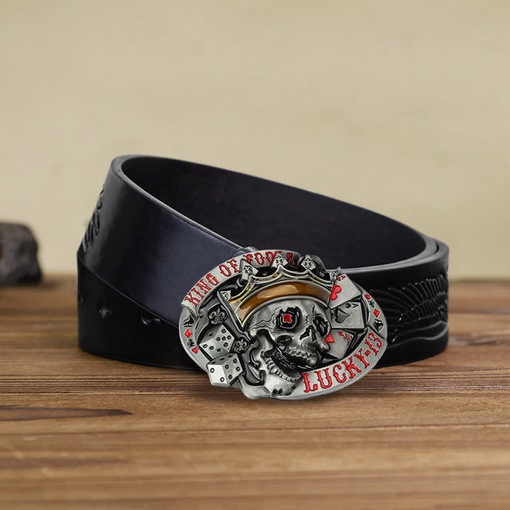 Cintura in pelle con fibbia Lucky 13 "King Of Fools" fai da te da uomo