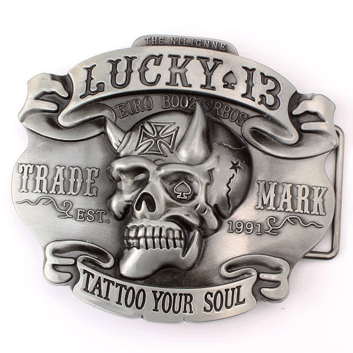 Cintura in pelle con fibbia Lucky 13 "King Of Fools" fai da te da uomo