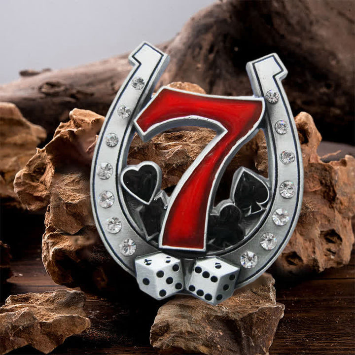Cintura in pelle con fibbia Lucky 7 Casino a ferro di cavallo fai da te da uomo