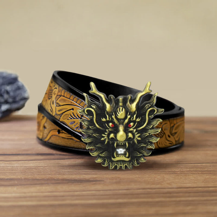 Cintura in pelle con fibbia in perla bianca con drago infuocato fai da te da uomo - Bronzo antico - Cintura marrone sabbia (40) - image 19