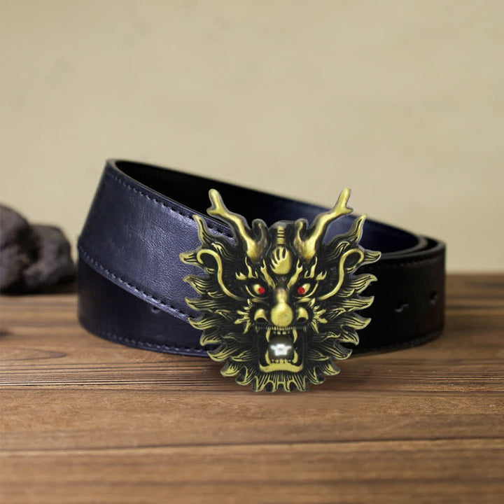 Cintura in pelle con fibbia in perla bianca con drago infuocato fai da te da uomo
