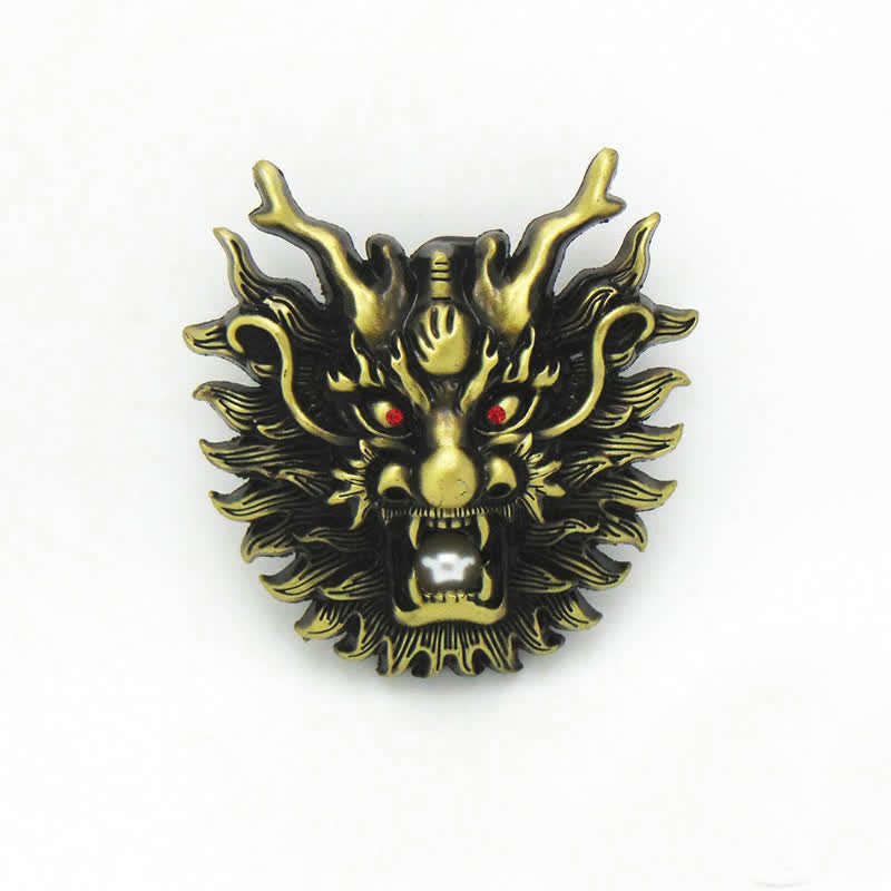 Cintura in pelle con fibbia in perla bianca con drago infuocato fai da te da uomo - Bronzo antico - Senza cintura - image 12